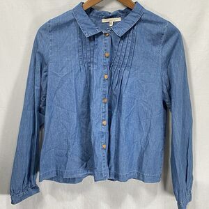 COPPER KEY Blouse Denim Pintuck Long Sleeve Cotton Cottagecore Girls XL Blue